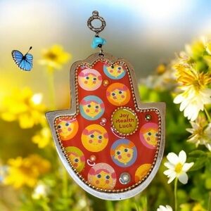 Iris Design Pewter Hamsa Wall Hanging – Joy Health Luck – Israeli Judaica Decor